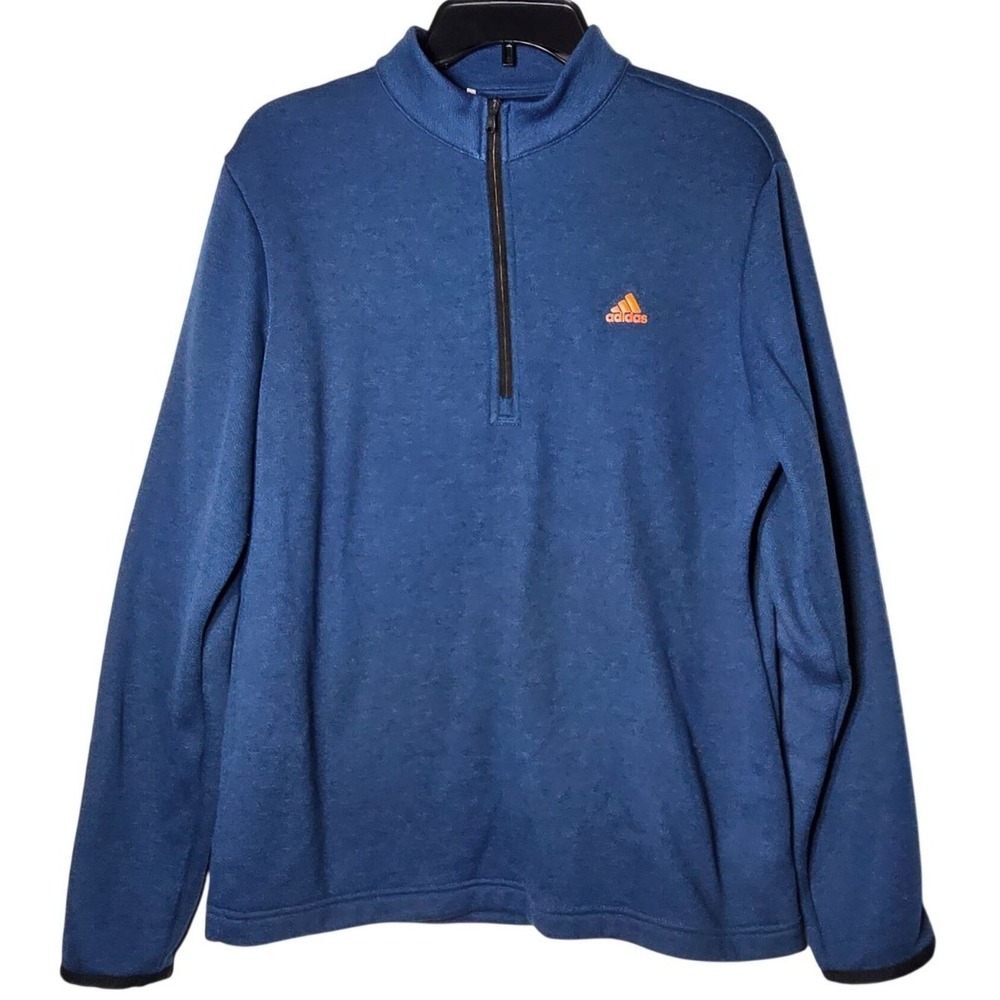 Adidas Men Blue 1/4 Zip Long Sleeve Pullover Medium Golf Tech Fleece Warm Active